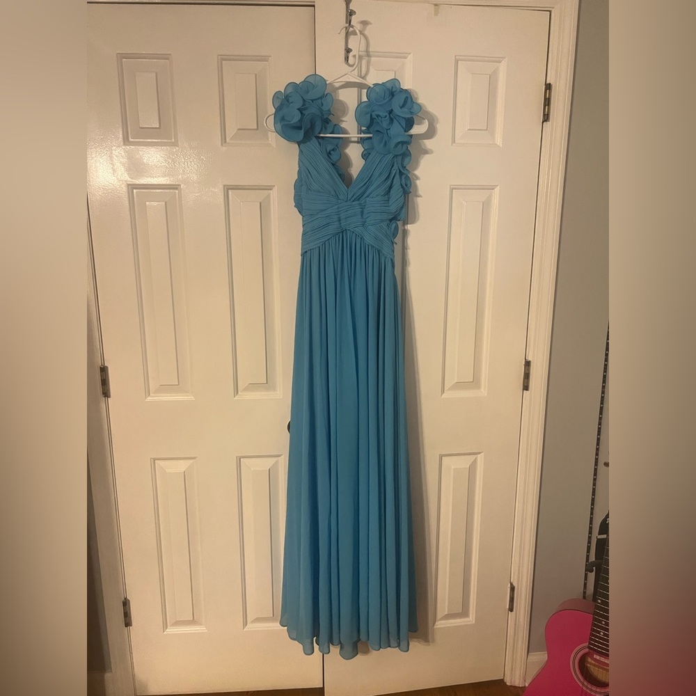 Blue Antonio Melani Manila Rosette Prom Dress